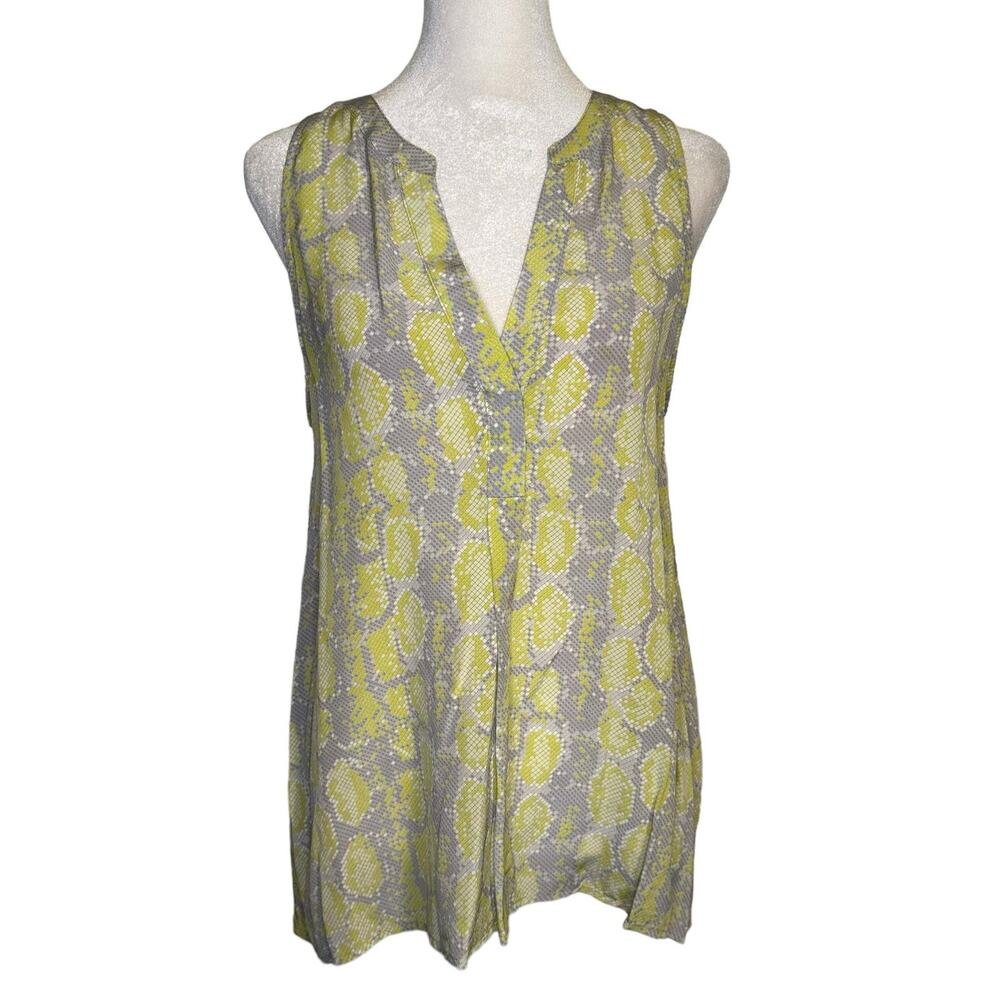 Joie yellow, gray & white snakeskin silk sleeveless top size S